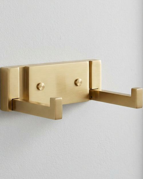 Korfe Fold-Flat Double Wall Hook Brushed Brass - Lifestyle view