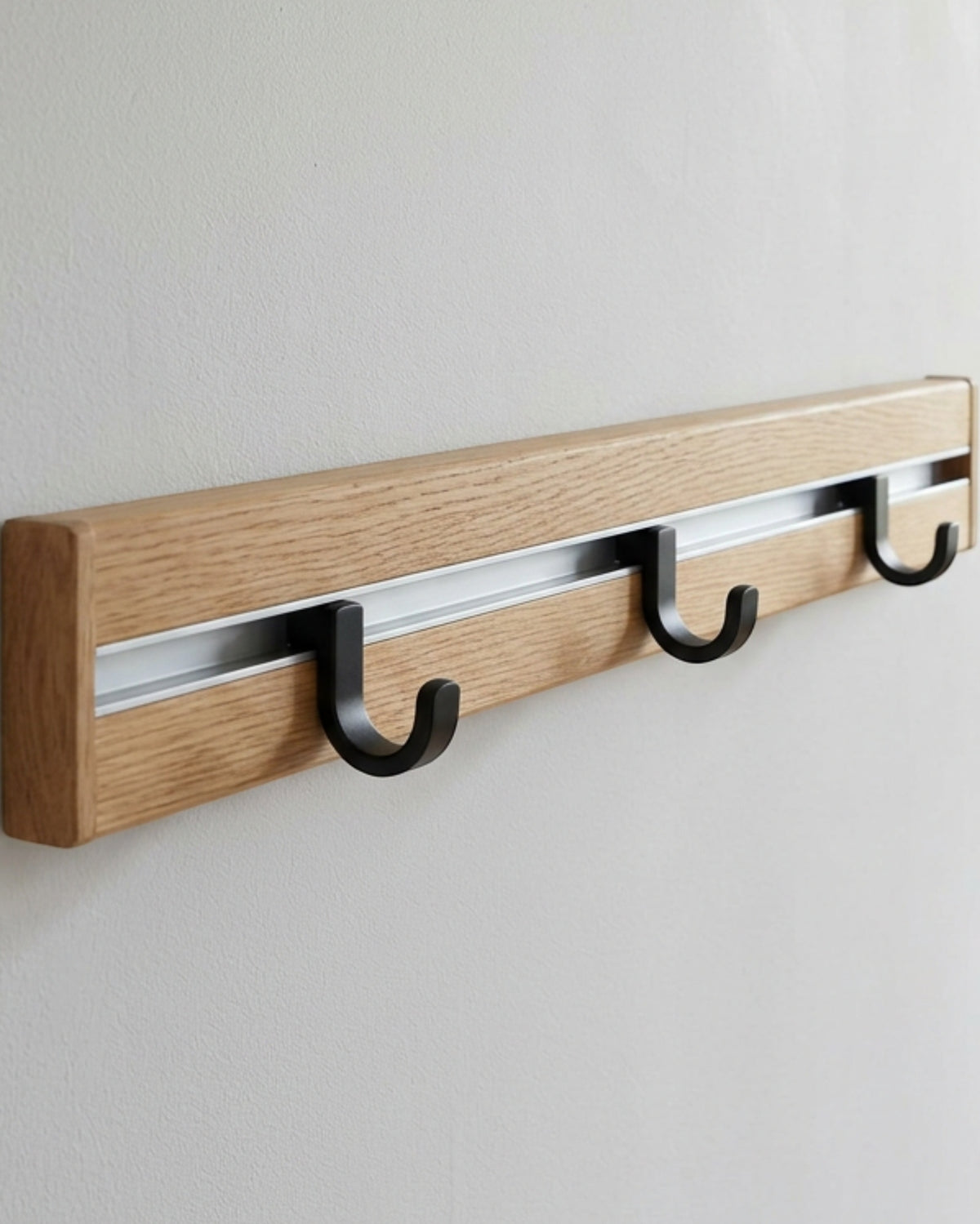 Korfe Three Sliding Hook Wall Rail Oak Black - Lifestyle view