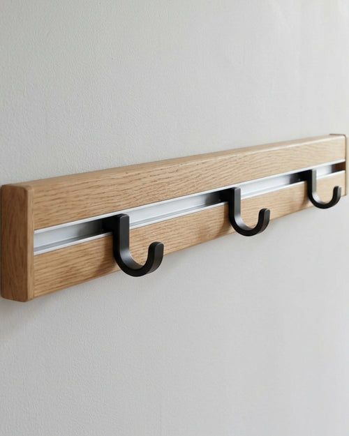 Korfe Three Sliding Hook Wall Rail Oak Black - Lifestyle view